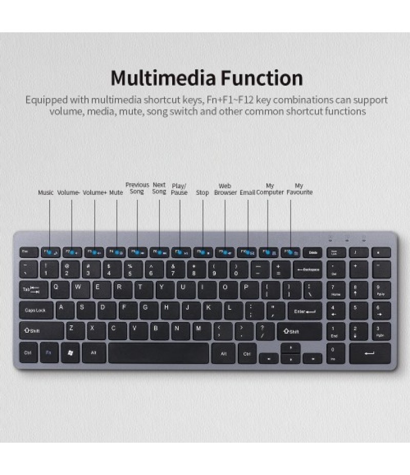 2.4G Wireless Keyboard Ultra-thin Wireless Keyboard Mute Keyboard 95 Keys Wireless Keyboard for PC Laptop Black German