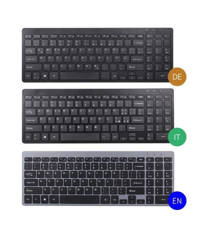 2.4G Wireless Keyboard Ultra-thin Wireless Keyboard Mute Keyboard 95 Keys Wireless Keyboard for PC Laptop Black German
