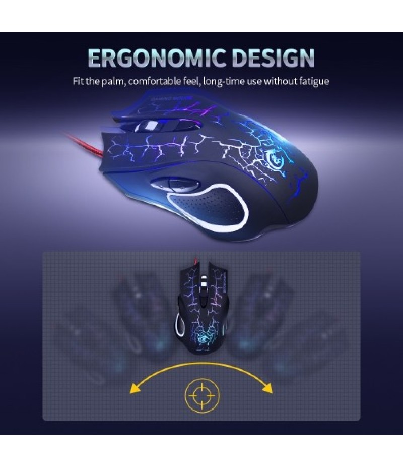 USB Wired Optical Gaming Mouse Colorful Light Gaming Mouse 6-button Mouse with Five Adjustable DPI for Desktop Laptop Black
