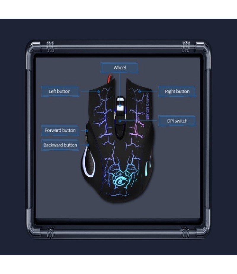 USB Wired Optical Gaming Mouse Colorful Light Gaming Mouse 6-button Mouse with Five Adjustable DPI for Desktop Laptop Black