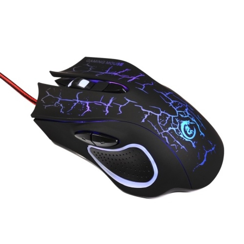 USB Wired Optical Gaming Mouse Colorful Light Gaming Mouse 6-button Mouse with Five Adjustable DPI for Desktop Laptop Black