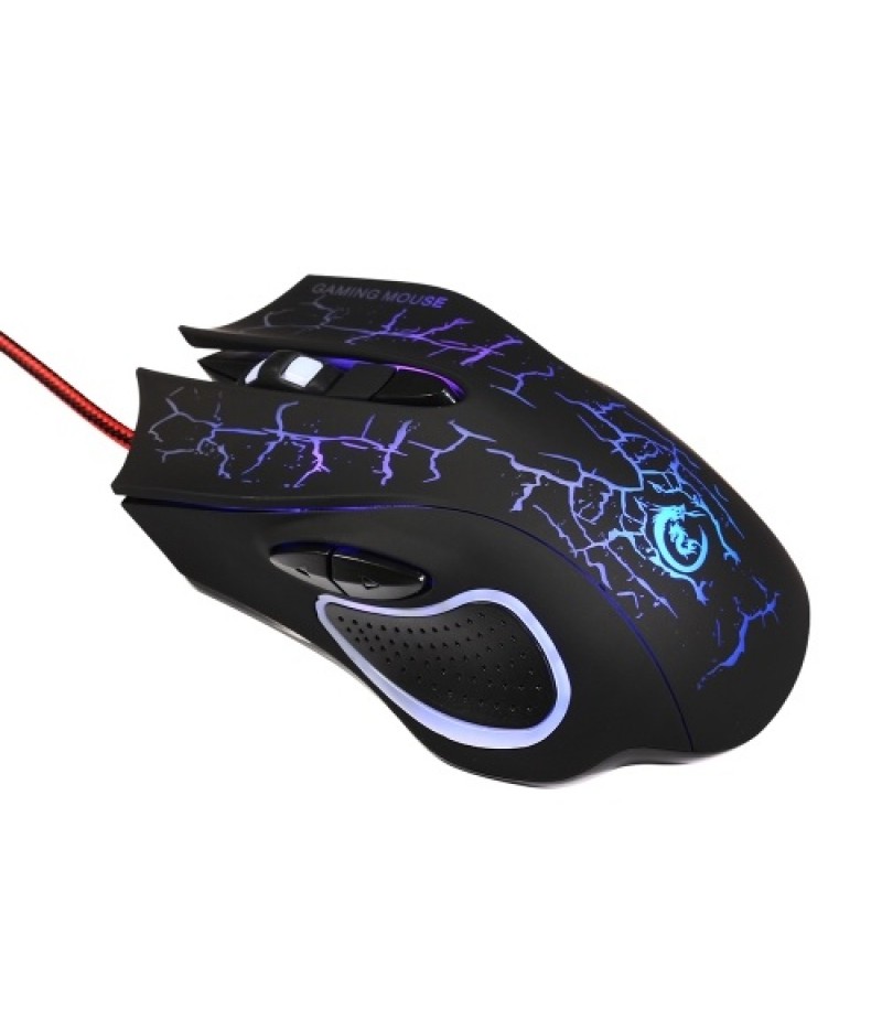 USB Wired Optical Gaming Mouse Colorful Light Gaming Mouse 6-button Mouse with Five Adjustable DPI for Desktop Laptop Black