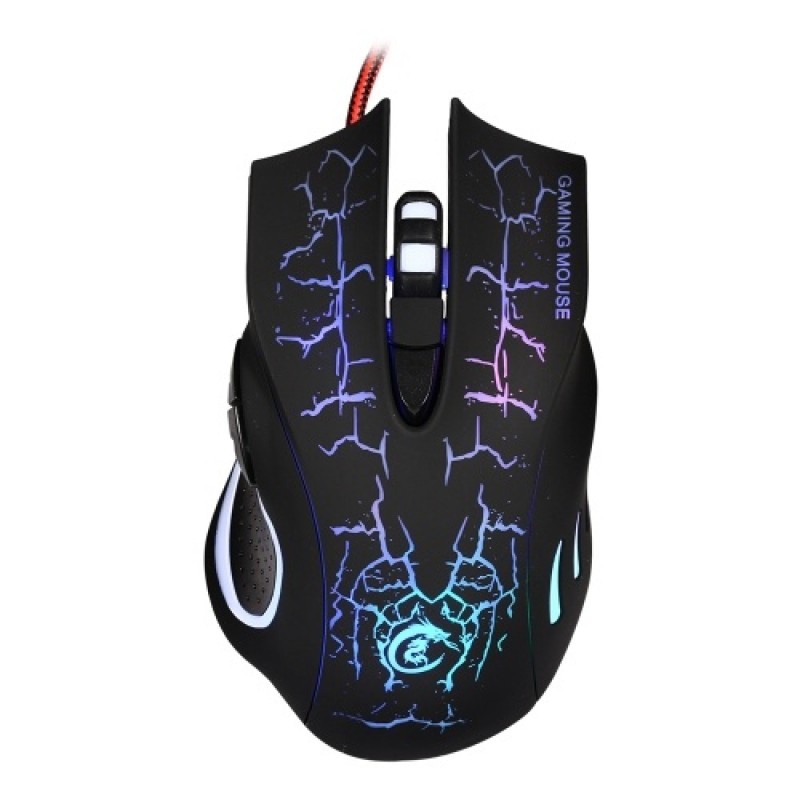 USB Wired Optical Gaming Mouse Colorful Light Gaming Mouse 6-button Mouse with Five Adjustable DPI for Desktop Laptop Black