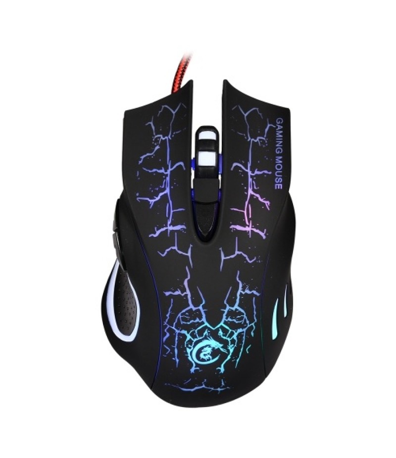USB Wired Optical Gaming Mouse Colorful Light Gaming Mouse 6-button Mouse with Five Adjustable DPI for Desktop Laptop Black