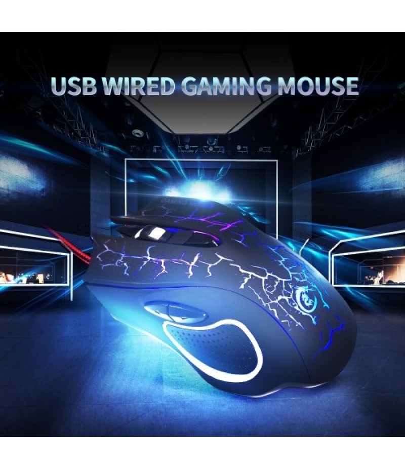USB Wired Optical Gaming Mouse Colorful Light Gaming Mouse 6-button Mouse with Five Adjustable DPI for Desktop Laptop Black