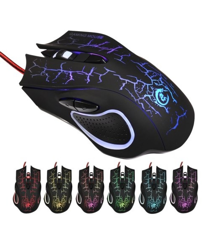 USB Wired Optical Gaming Mouse Colorful Light Gaming Mouse 6-button Mouse with Five Adjustable DPI for Desktop Laptop Black