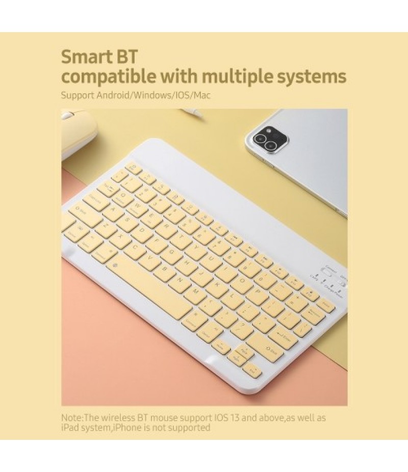 SK-030 10-inch BT Keyboard and Mouse Set 78 Key Mini Keyboard 2.4G 3-level DPI Adjustable BT Mouse for Android/IOS/Windows Yello