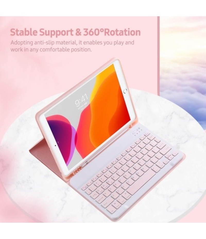 Detachable BT Keyboard Case with Elastic Pen Slot Compatible with iPad Pro11 2018/2020/ iPad air4 2020 Pink