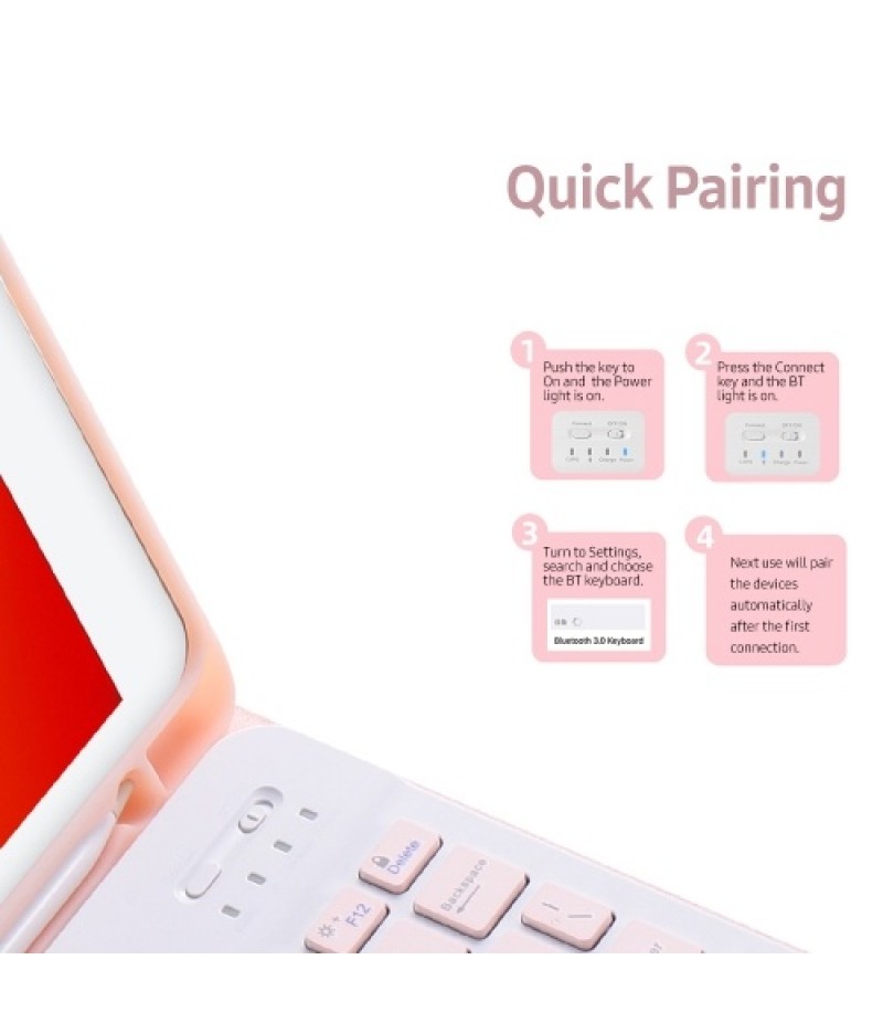 Detachable BT Keyboard Case with Elastic Pen Slot Compatible with iPad Pro11 2018/2020/ iPad air4 2020 Pink