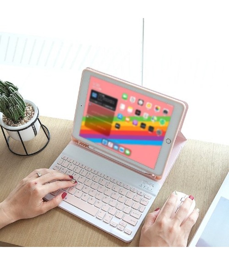 Detachable BT Keyboard Case with Elastic Pen Slot Compatible with iPad Pro11 2018/2020/ iPad air4 2020 Pink