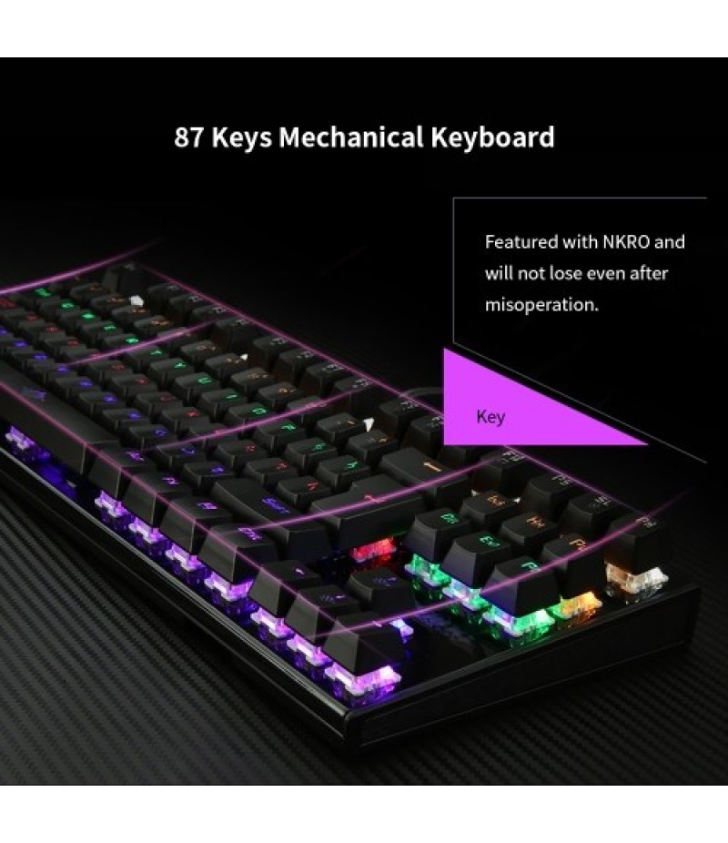 Backlit Mechanical Gaming Keyboard Blue Switch 87 Keys Ergonomic Keyboard Suspended Keys with Hand Wrist(Black)