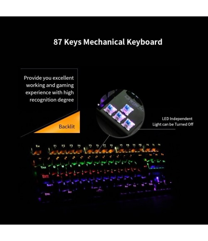 Backlit Mechanical Gaming Keyboard Blue Switch 87 Keys Ergonomic Keyboard Suspended Keys with Hand Wrist(Black)