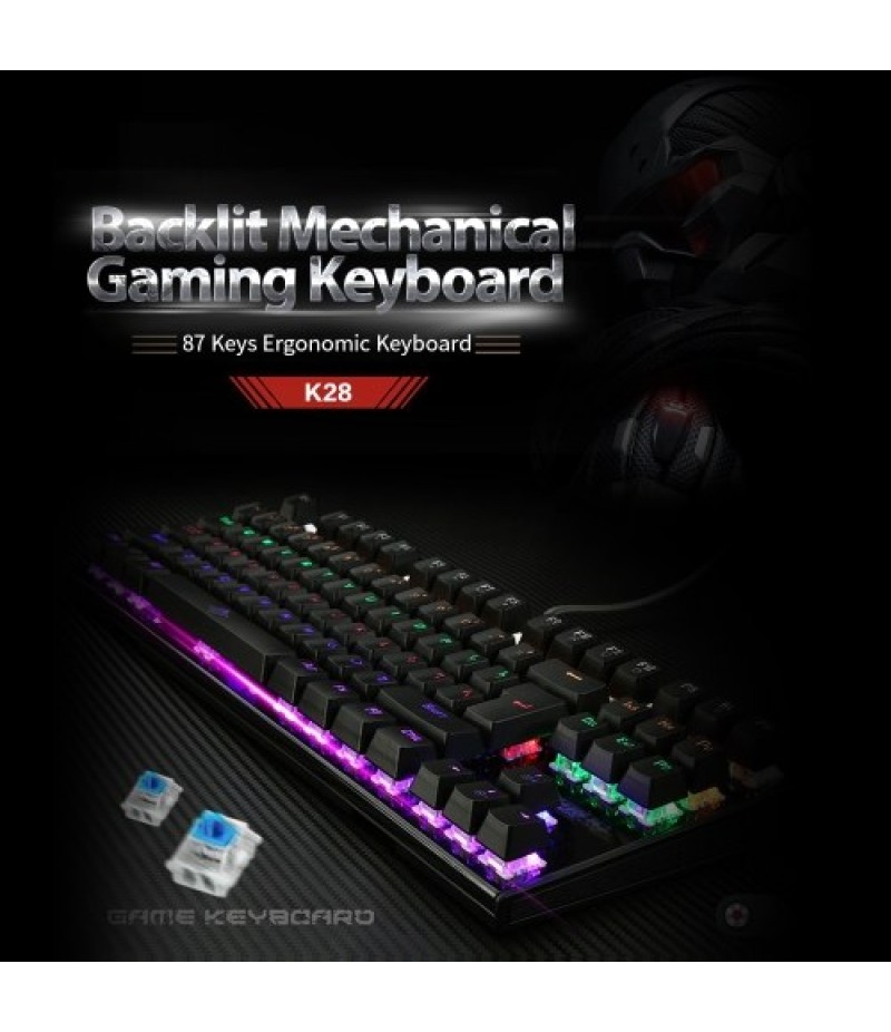 Backlit Mechanical Gaming Keyboard Blue Switch 87 Keys Ergonomic Keyboard Suspended Keys with Hand Wrist(Black)