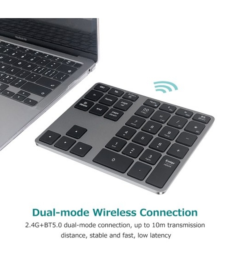 2.4G+BT5.0 Dual-mode Numeric Keyboard 35 Keys Financial Accounting Keyboard Aluminum Alloy Shell Built-in 300mAh Battery Black