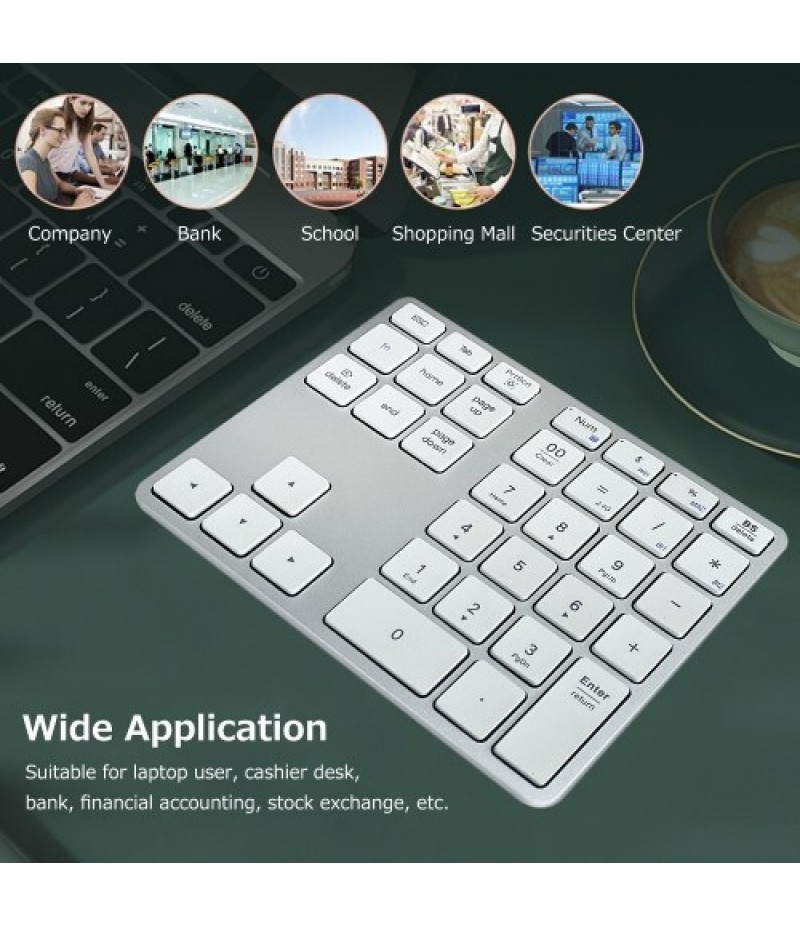2.4G+BT5.0 Dual-mode Numeric Keyboard 35 Keys Financial Accounting Keyboard Aluminum Alloy Shell Built-in 300mAh Battery Black