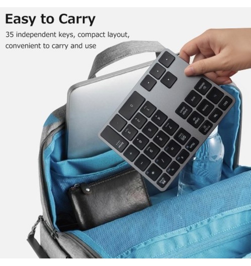 2.4G+BT5.0 Dual-mode Numeric Keyboard 35 Keys Financial Accounting Keyboard Aluminum Alloy Shell Built-in 300mAh Battery Black