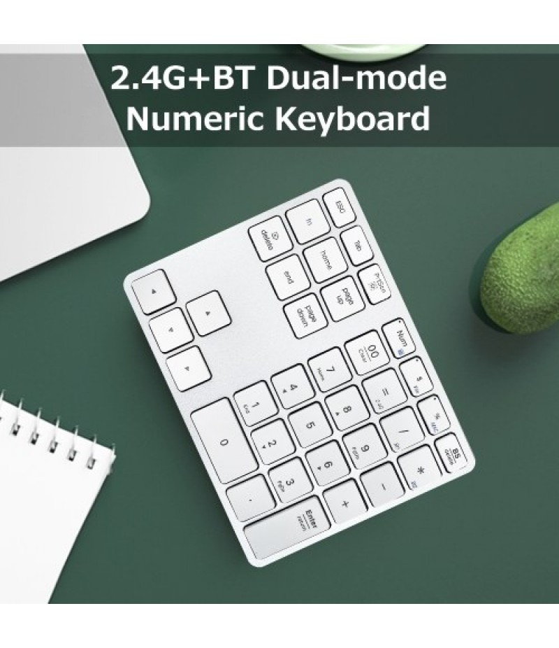 2.4G+BT5.0 Dual-mode Numeric Keyboard 35 Keys Financial Accounting Keyboard Aluminum Alloy Shell Built-in 300mAh Battery Black