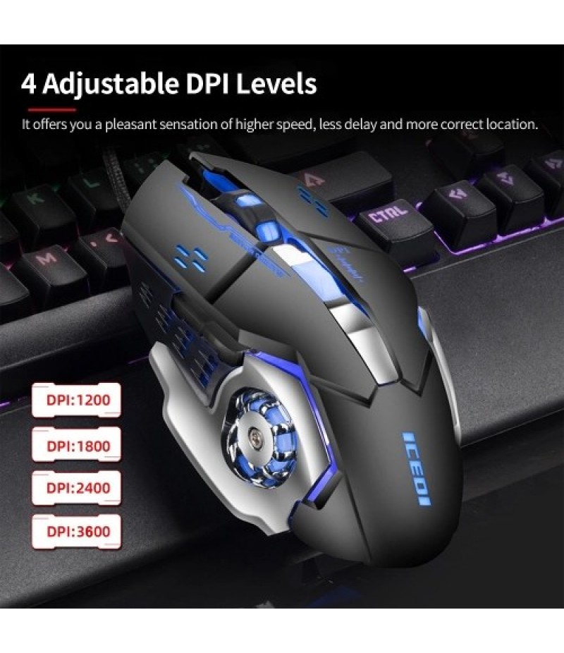 Wired Gaming Mouse 3600 DPI Optical Mouse Ergonomic Mouse 4 Adjustable DPI Levels/6 Buttons/7-Color Breathing Light Black