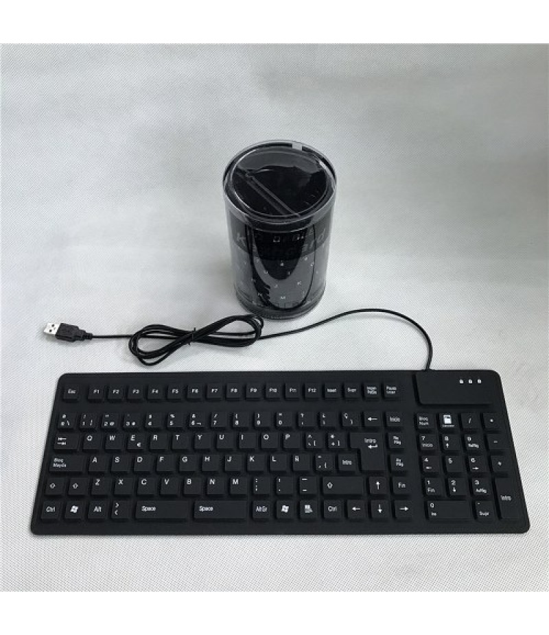 105 Keys Spanish USB Wired Silicone Keyboard Foldable Soft Silicone Waterproof Dustproof Keyboard for Desktop Computer Laptop