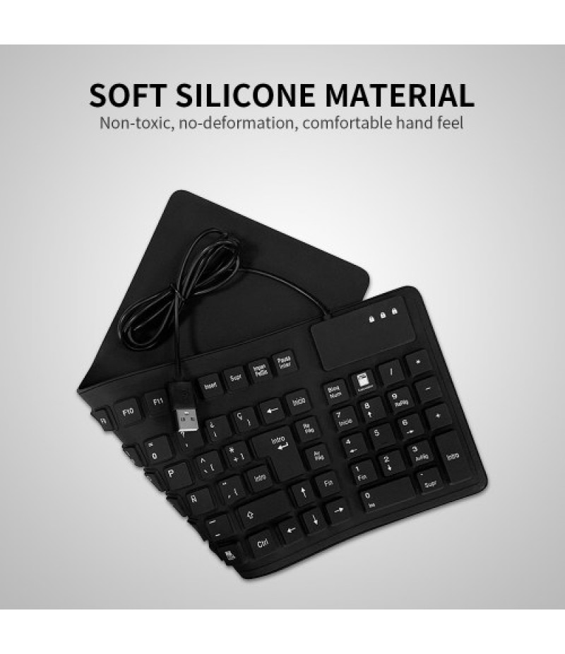 105 Keys Spanish USB Wired Silicone Keyboard Foldable Soft Silicone Waterproof Dustproof Keyboard for Desktop Computer Laptop