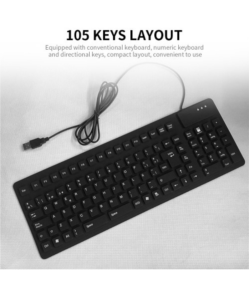 105 Keys Spanish USB Wired Silicone Keyboard Foldable Soft Silicone Waterproof Dustproof Keyboard for Desktop Computer Laptop