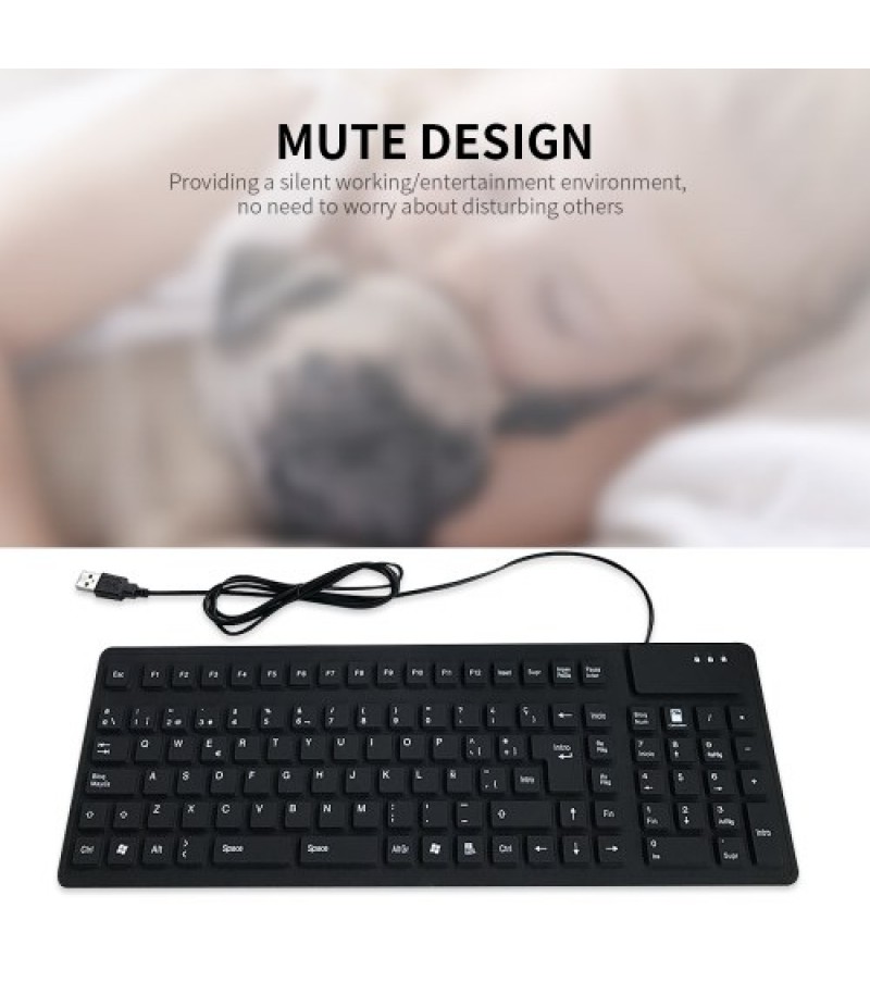 105 Keys Spanish USB Wired Silicone Keyboard Foldable Soft Silicone Waterproof Dustproof Keyboard for Desktop Computer Laptop