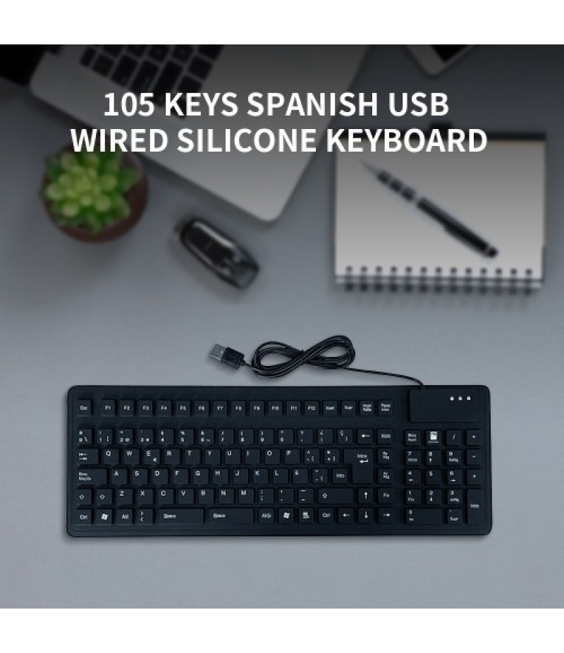 105 Keys Spanish USB Wired Silicone Keyboard Foldable Soft Silicone Waterproof Dustproof Keyboard for Desktop Computer Laptop