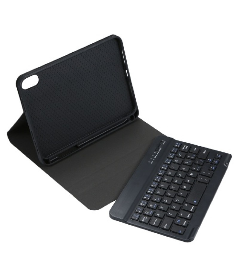 Detachable BT Keyboard Protective Case Slim and Portable Stable Support with Pen Slot Compatible with iPad mini6 Black
