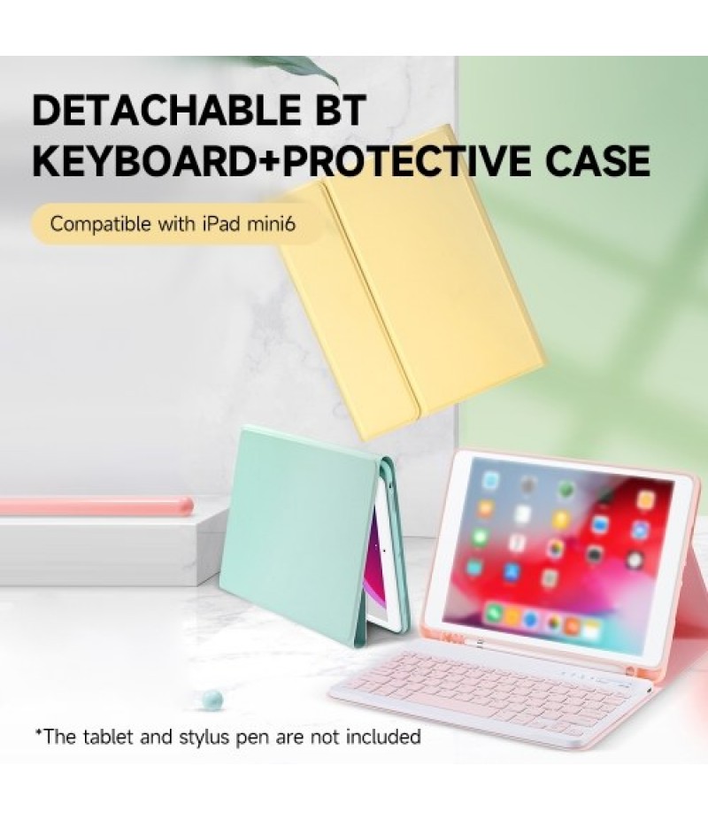 Detachable BT Keyboard Protective Case Slim and Portable Stable Support with Pen Slot Compatible with iPad mini6 Black