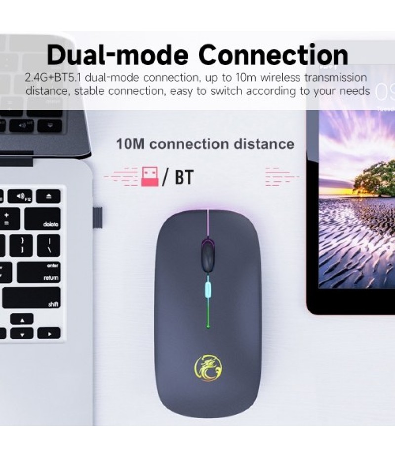 E-1300 2.4G+BT5.1 Wireless Dual-mode Mouse Ergonomic Office Mice 3 Adjustable DPI Built-in Rechargeable Lithium Battery Black