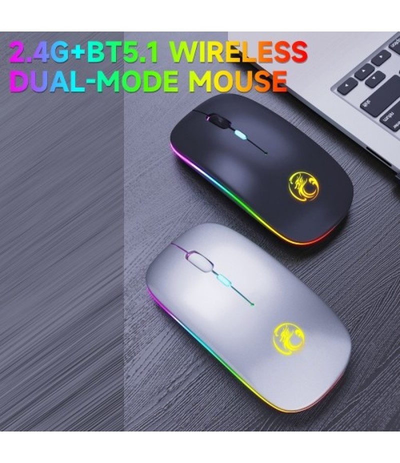 E-1300 2.4G+BT5.1 Wireless Dual-mode Mouse Ergonomic Office Mice 3 Adjustable DPI Built-in Rechargeable Lithium Battery Black