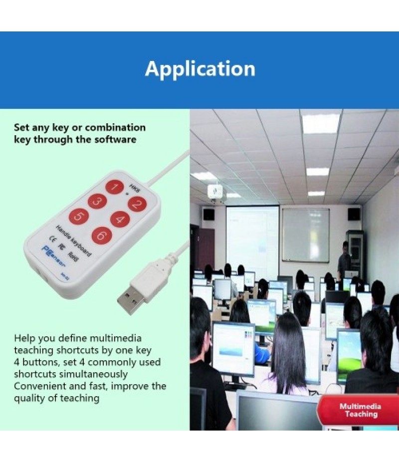 HK_6 USB Handle Keyboard 6 Buttons Handle Keyboard with 6 Shortcuts Support Custom Button Settings for Multimedia Teaching