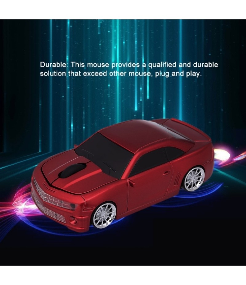 2.4G Wireless Car Mouse USB Computer Mice Car Shape 1000 DPI with LED Light Receiver for PC Laptop Black