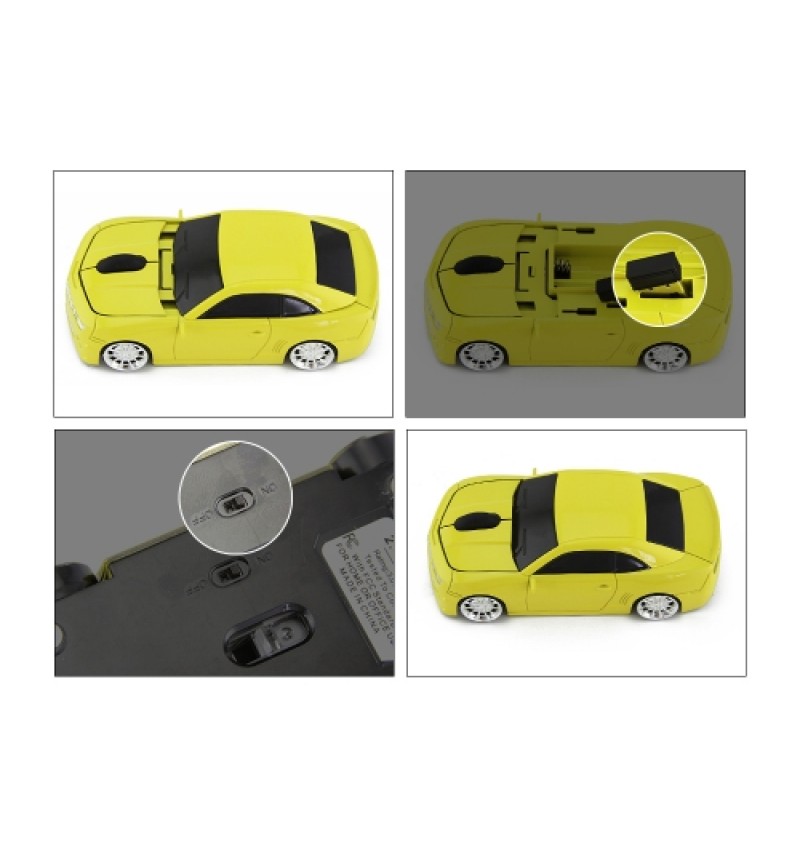 2.4G Wireless Car Mouse USB Computer Mice Car Shape 1000 DPI with LED Light Receiver for PC Laptop Black