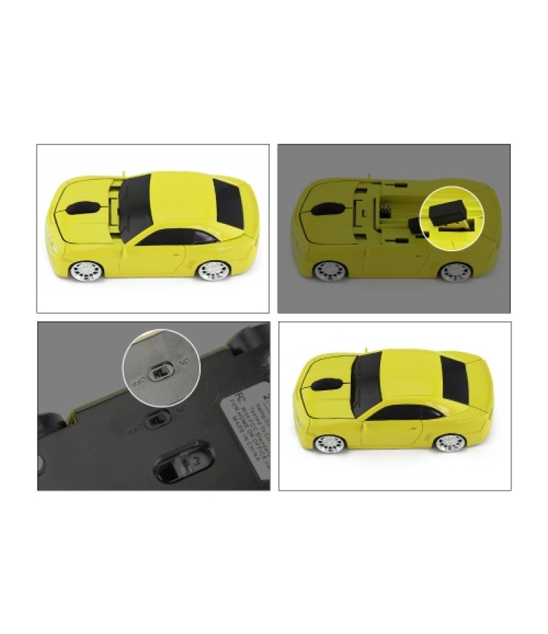2.4G Wireless Car Mouse USB Computer Mice Car Shape 1000 DPI with LED Light Receiver for PC Laptop Black