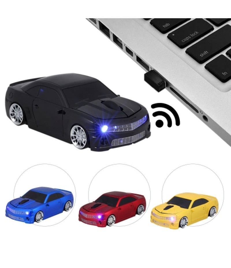 2.4G Wireless Car Mouse USB Computer Mice Car Shape 1000 DPI with LED Light Receiver for PC Laptop Black