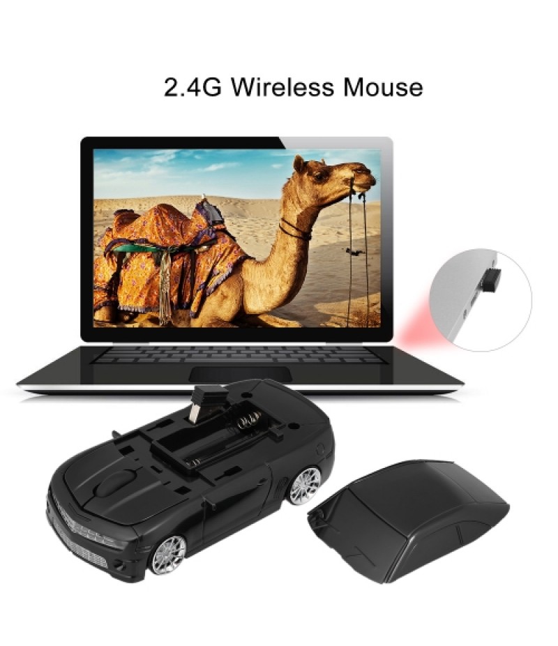 2.4G Wireless Car Mouse USB Computer Mice Car Shape 1000 DPI with LED Light Receiver for PC Laptop Black